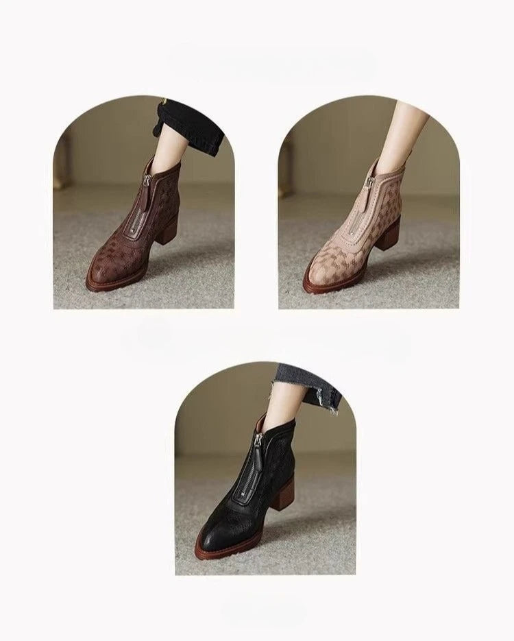 Women's Short Boots New Autumn Winter Zipper Vintage Chunky Heel Middle Heel Shoes Comfortable Warm Non Slip Fashion Boots