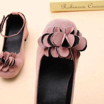 Girl's High Heel Shoes Spring Autumn Kids Leather Shoe Fashion Sweet Flower Children Princess Shoes for Wedding Party Versatile