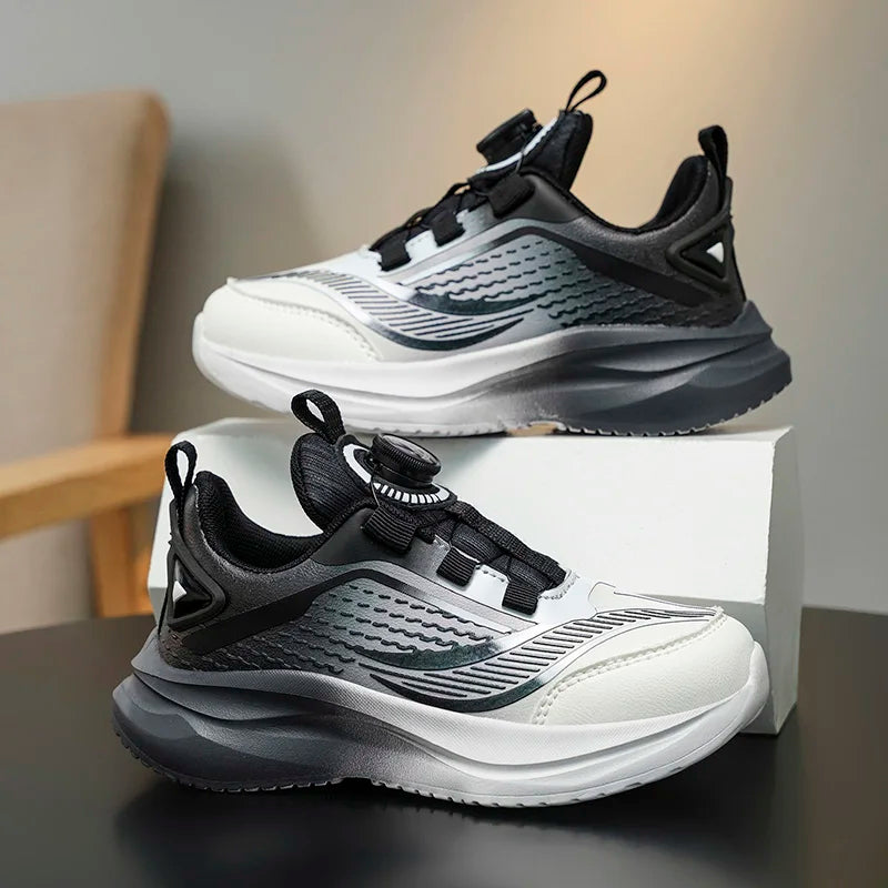 Kids Sport Sneakers Boys Girls Tennis Shoes Platform  Anti Slip Trainers with Rotary Buckle Design for Children Outdoor Wear