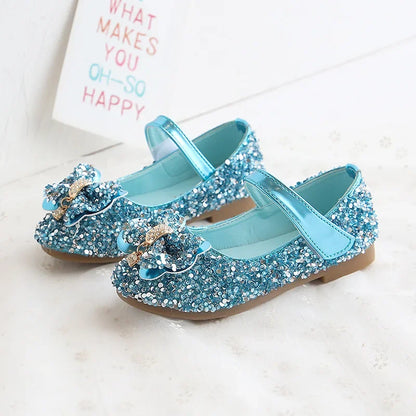 Party Dresses for Girl Spring Fashion Glitter Girl Shoe Water Diamond Princess Shoe Soft Sole Kid Shoes Bow Kid Leather Shoe