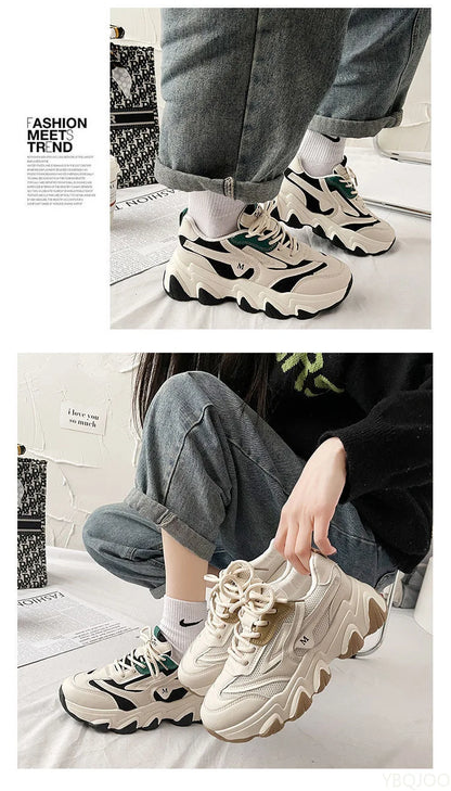 Ladies New fashion Shoes Thick soled comfortable Sneakers Trendy versatile leather shoe Casual breathable Women's shoes Mujer