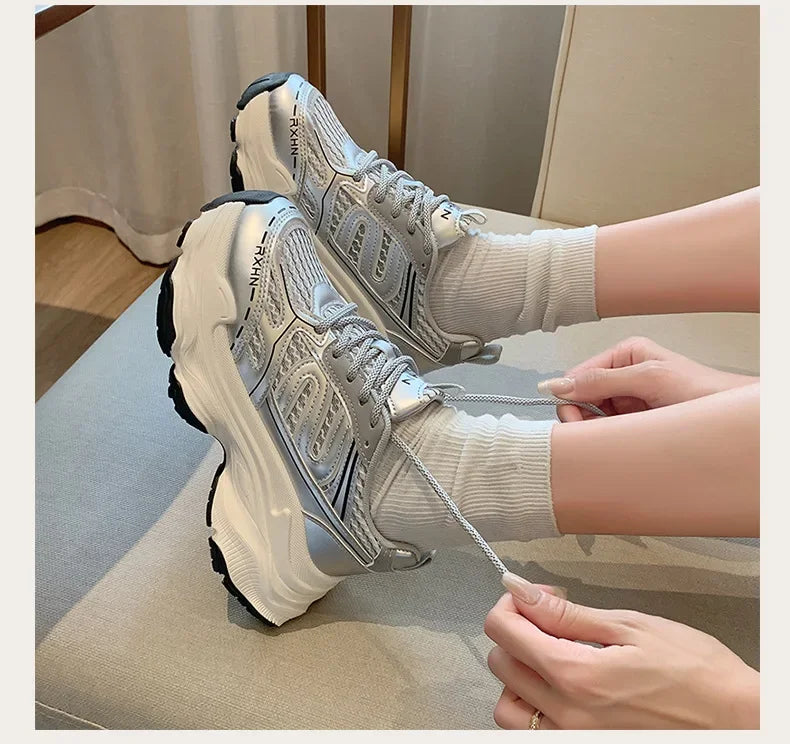 Women Sneakers Autumn Fashion Breathable Casual Shoes Women Mesh Lace Up Comfort Platform Vulcanize Shoes Zapatillas De Mujer