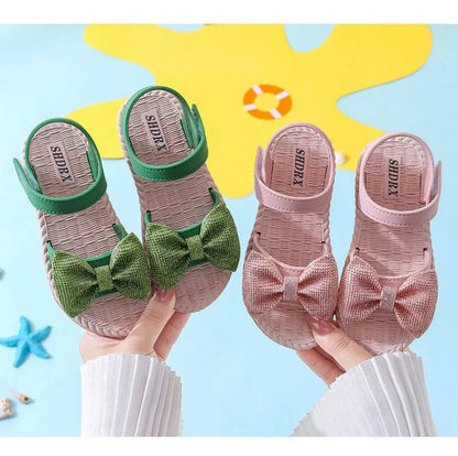 Kids Shoes Summer Girls Sandals Bow Non-slip Soft Soled Versatile Solid Korean Children Sweet Princess Shoes Beach Sandals