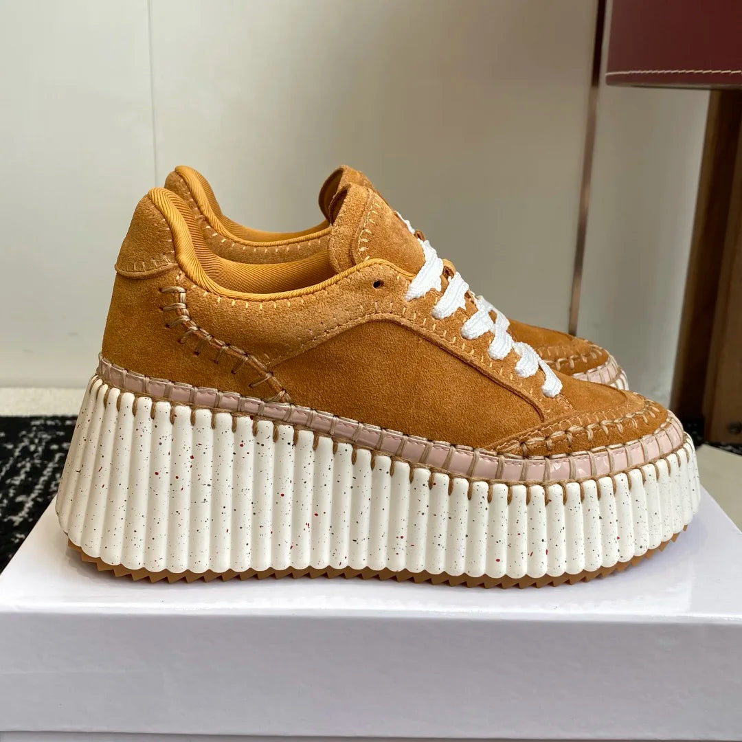 Hot-selling New Women's Sneakers Platform White Shoes Wedge-heeled Casual Shoes Luxury Design Cowhide Material Size 35-40