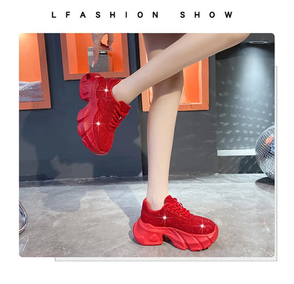 Shoes for Women New Shiny Rhinestone Women's Sneakers Shoes Autumn Korean Fashion Thick Sole Sports Shoes Zapatos De Mujer