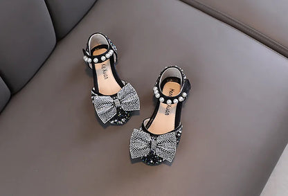 2026 Kids Shoes Summer for Girl Sandals Fashion Sequins Rhinestone Bow Girls Princess Shoe Soft Bottom
