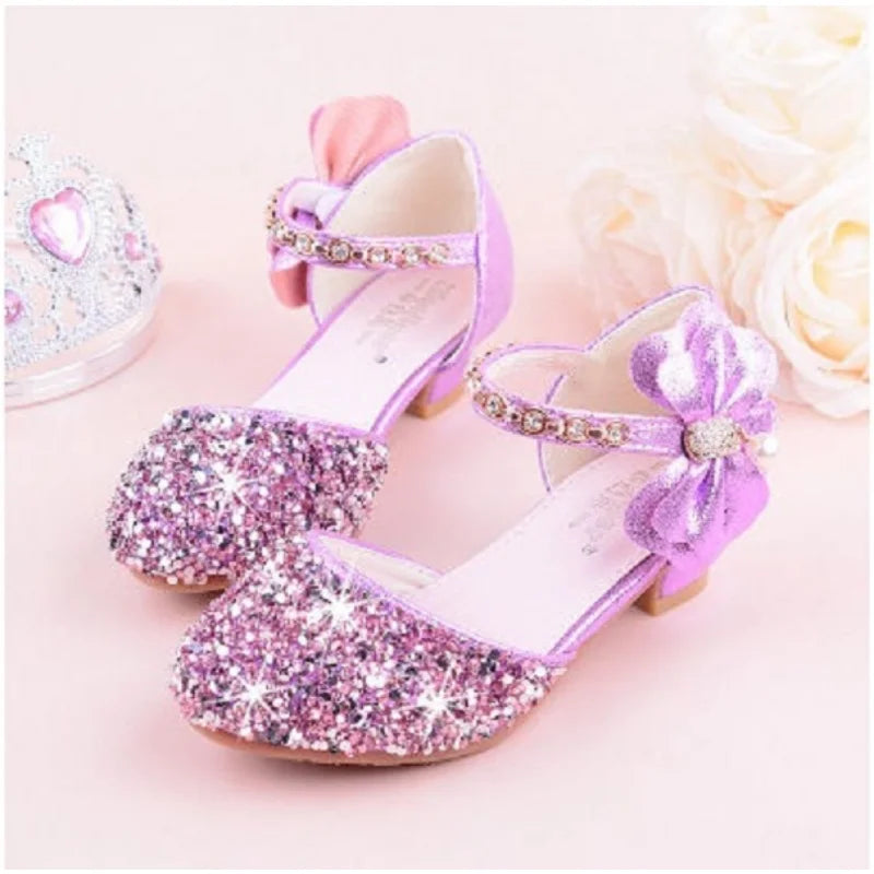 New Children Princess Beading Sandals Kids Flower Wedding Shoes High Heels Dress Shoes Party Shoes for Girls Pink Silver purple