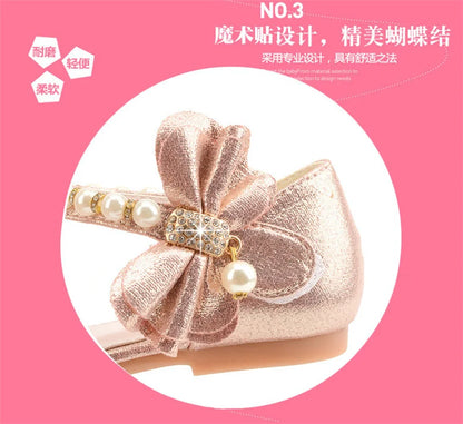Girls Wedding Shoes Glitter New Brand Flat Heels Children Princess Sandals Dance Kids Fashion Party Shoes with Pearl