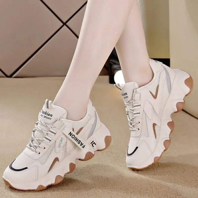 Zapatillas Mujer Sneakers Trendy Mesh Platform Sneakers Leather Shoes Breathable Socofy Casual Sports Shoes Women Flats