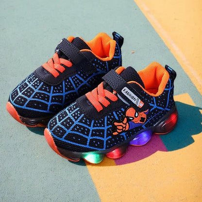 New Boys Breathable Lighted Sneakers Spiiderman Children's  Luminous Shoes Student Teenager Sport Shoes Kids Casual Shoes