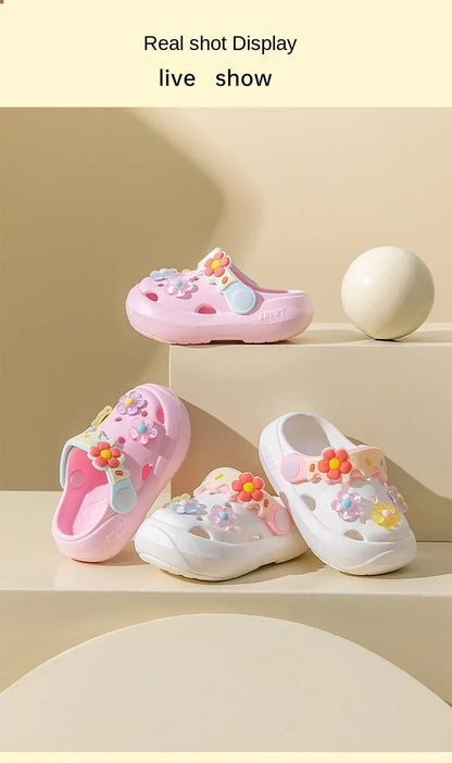 Summer Childrens Slippers Baby New Cute Flowers Soft Sole Sandals Indoor Soft Anti Slip Girl Sandals Hole Shoes Kids Beach Shoes