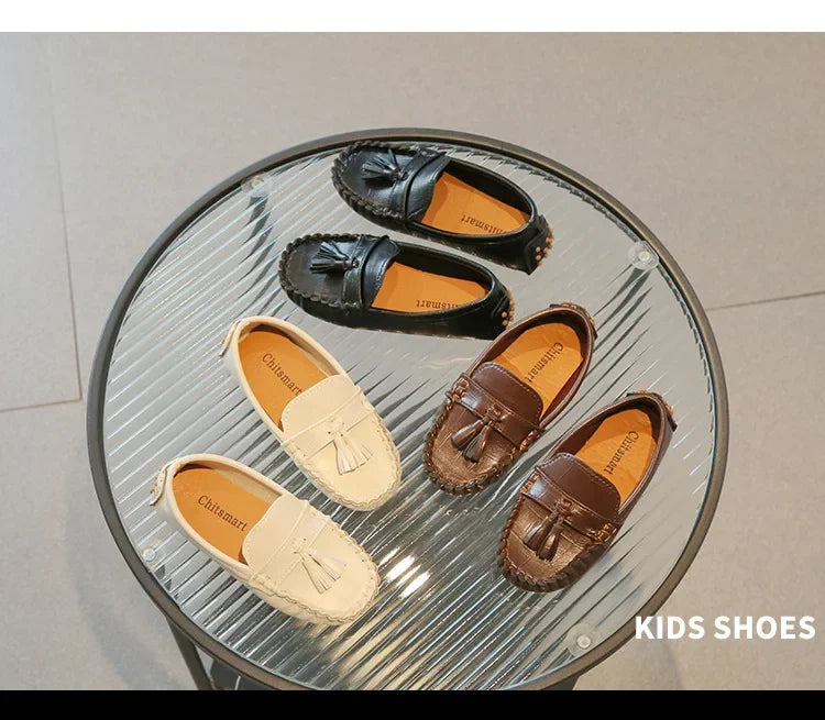 Children Moccasin Shoes Boys Flats Loafers Non-slip Tassels Cute Kids Casual Leather Shoes Soft Slip-on Pleated Solid Color 2023