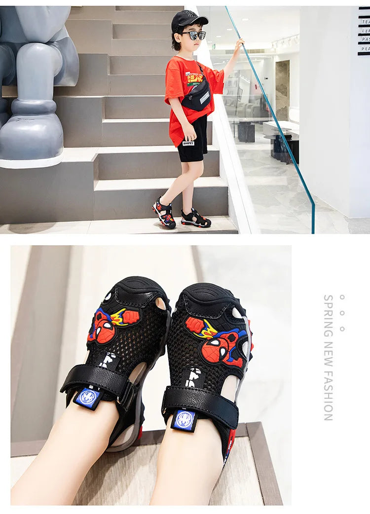 New Summer Kids Boys Sandals Closed Toe Cartoon Spiderman Shoes Orthopedic Sport Pu Leather Soft Baby Girls Beach Shoes Children