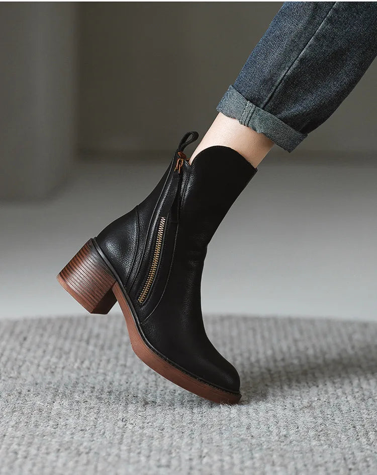 Women's Boots Spring and Autumn New Chelsea Boots Thick Heel Brown Short Leather Shoes for Women High Heels platform shoes