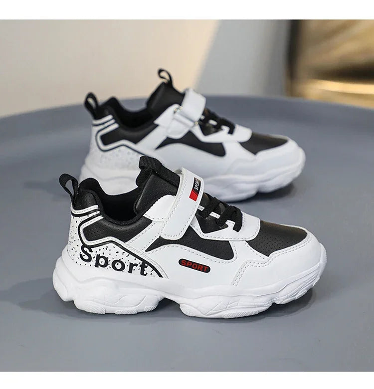 Boys Shoes Sneakers Leather Children Comfortable Flat Shoes Black White Shoes for Kids Girls School Walking Footwear Non Slip