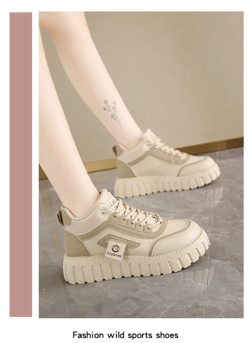 Women's Platform Sneakers Fashion High-top Casual Shoes for Women Lace Up Vulcanized Shoes Trendy Skateboard Shoes Zapatos Mujer