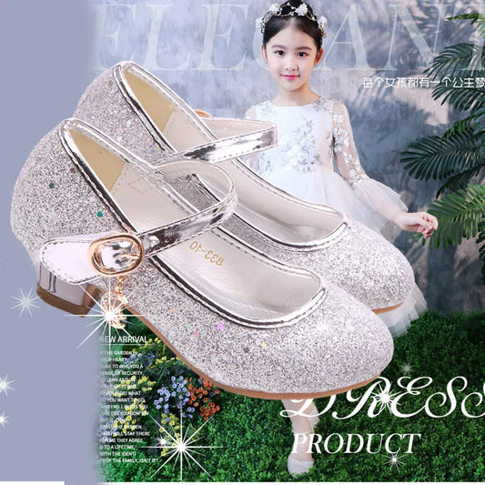Fairy Girl High Heels Princess Shoes Halloween Cosplay Kids Shiny Sofia Cinderella Aurora Rapunzel Party Dress Up Leather Shoe