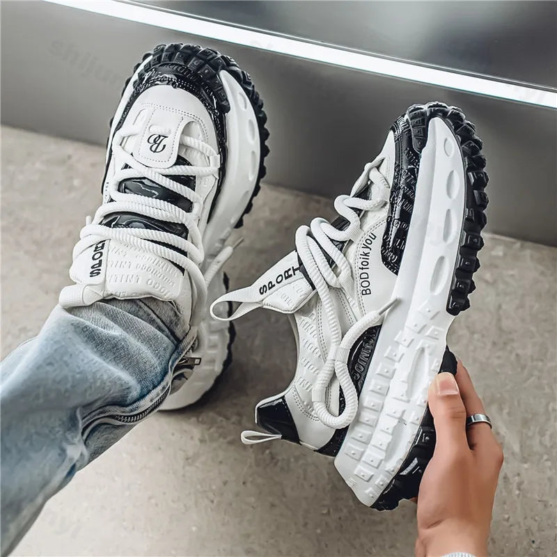 New Thick Soled Height Increasing Men's Casual Shoes 2025 Spring Color Blocked Comfortable Fashion Trend Low Cut Chunky sneakers (Available)