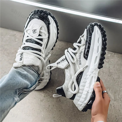 New Thick Soled Height Increasing Men's Casual Shoes 2025 Spring Color Blocked Comfortable Fashion Trend Low Cut Chunky sneakers (Available)