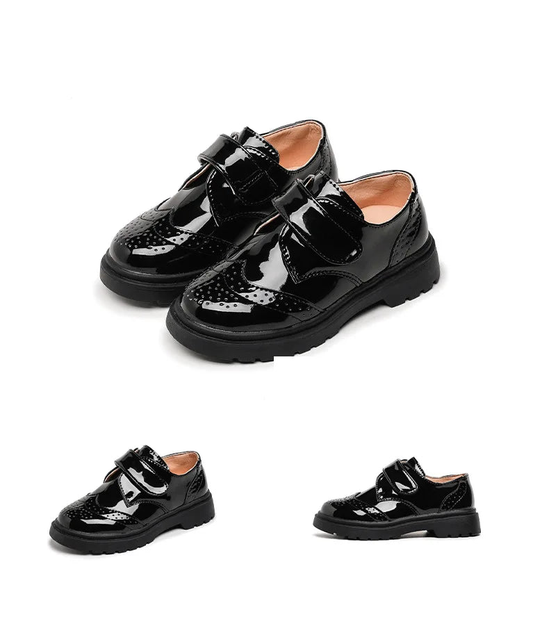 Boys Formal Shoes Girls Leather Shoes Black for School Party Wedding Lace-up Kids Oxfords Classic Fashion Soft 26-36 Breathable