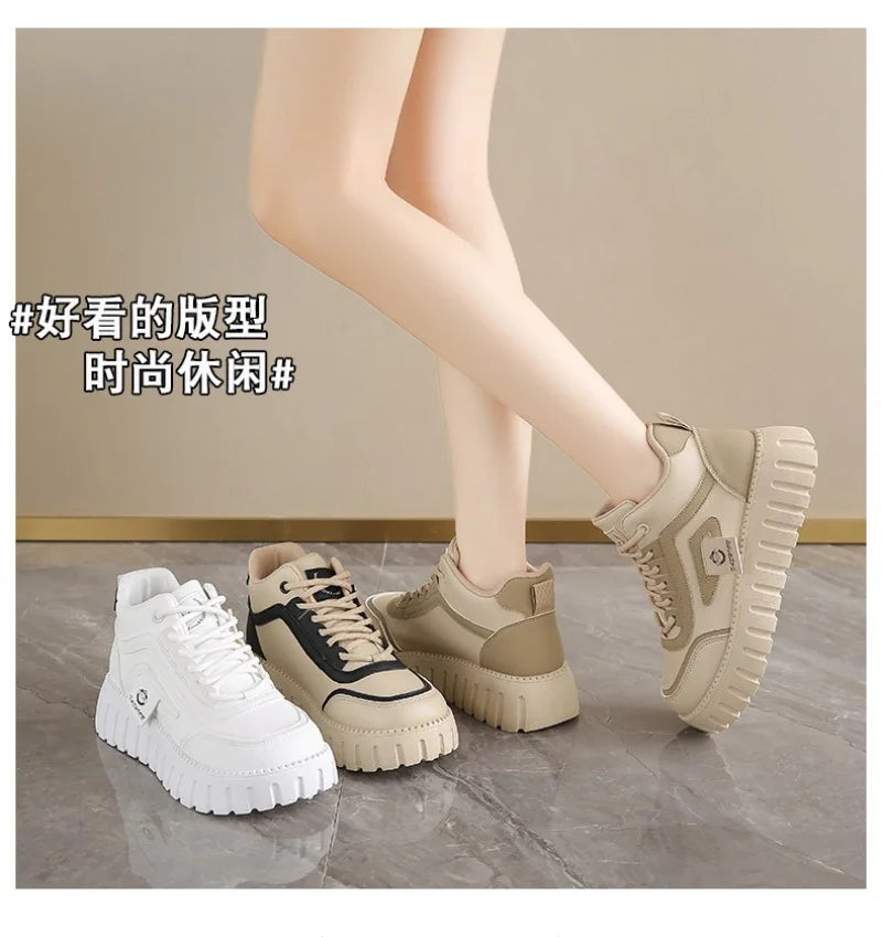 Women's Platform Sneakers Fashion High-top Casual Shoes for Women Lace Up Vulcanized Shoes Trendy Skateboard Shoes Zapatos Mujer