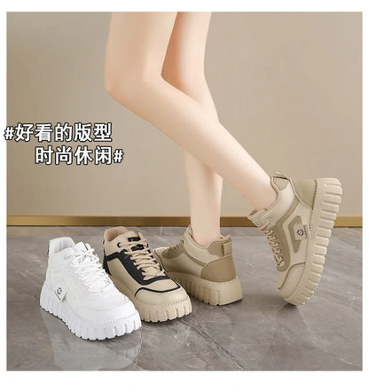Women's Platform Sneakers Fashion High-top Casual Shoes for Women Lace Up Vulcanized Shoes Trendy Skateboard Shoes Zapatos Mujer