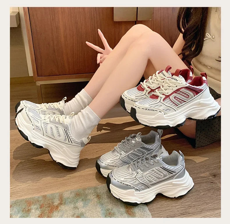 Women Sneakers Autumn Fashion Breathable Casual Shoes Women Mesh Lace Up Comfort Platform Vulcanize Shoes Zapatillas De Mujer