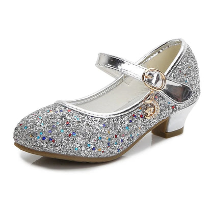 Girls Purple High Heels For Kids Princess RED Leather Shoe Footwear Children's Dress Party Wedding Shoes Round Toe 1-3CM