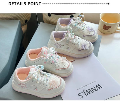 Girls' white sneakers autumn New leather breathable casual shoes, girls' soft-soled sports shoes and running shoes