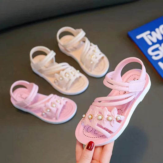 Chic Toddler Girls' Flower Adorned Open Toe Sandals - Comfy, Non-Slip Sole with Easy Hook and Loop Closure for Casual Wear
