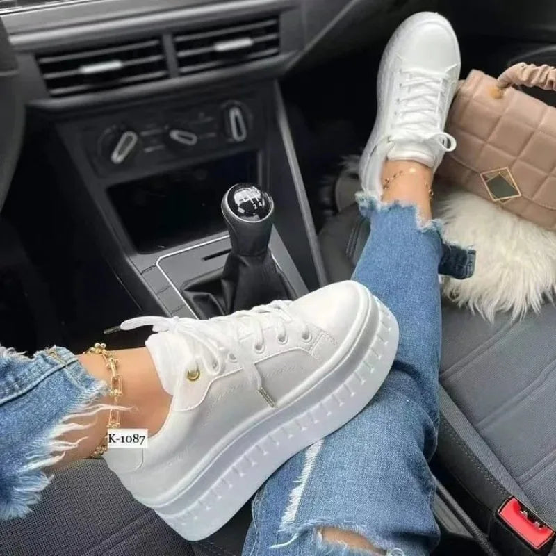 Sneakers for Women's 2024 New Fall Outdoor Fashion Tennis Lace Up Canvas Casual Walking Breathable Vulcanized Shoes Plus Size 43