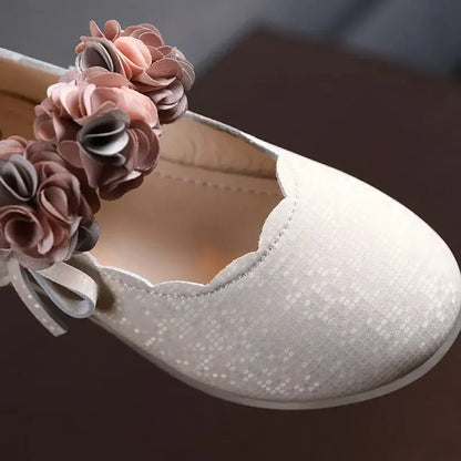 Children's Flats Lace Big Flower Princess Party Performance Shoes Big Student Girl Shoes for Kids Soft Sole Leather Flats