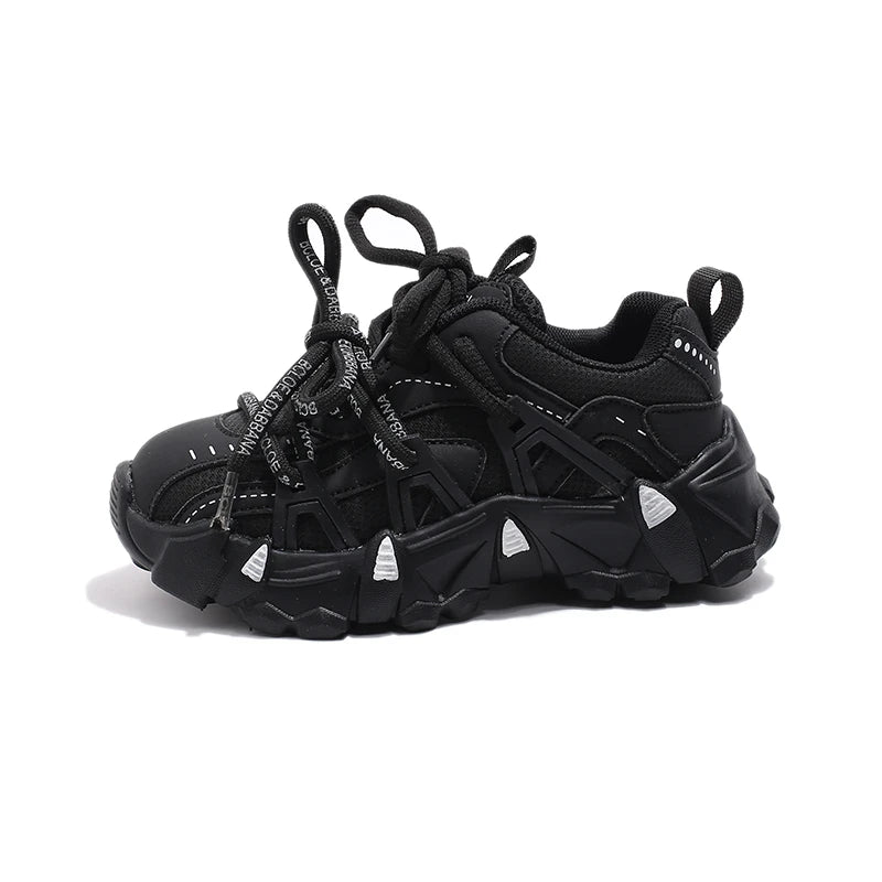 Children's Sneakers Four Seasons Leather Boys Girls Single Shoes Black Soft Bottom Non-slip Kids Running Shoes
