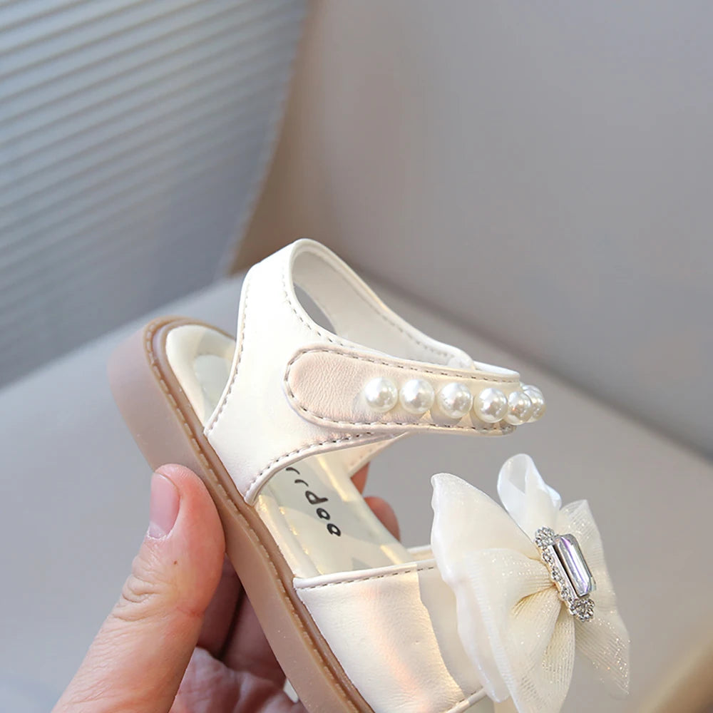 Summer Princess Sandals For Girls Luxury Diamond Pearl Girl's Sandals Trend Fashion Anti-slippery Girl's Beach Shoes Kids Sandal