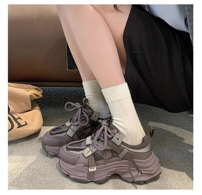 Women's Chunky Sneakers  Breathable Mesh Platform Sports Shoes Woman Fashion Lace Up Thick Sole Casual Shoes Mujer 2024