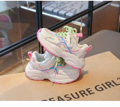 Kids Sneakers Mesh Breathable Girls Running Shoes Non-slip Thick Soft Sole New Children Sports Shoes Mesh Breathable Trendy