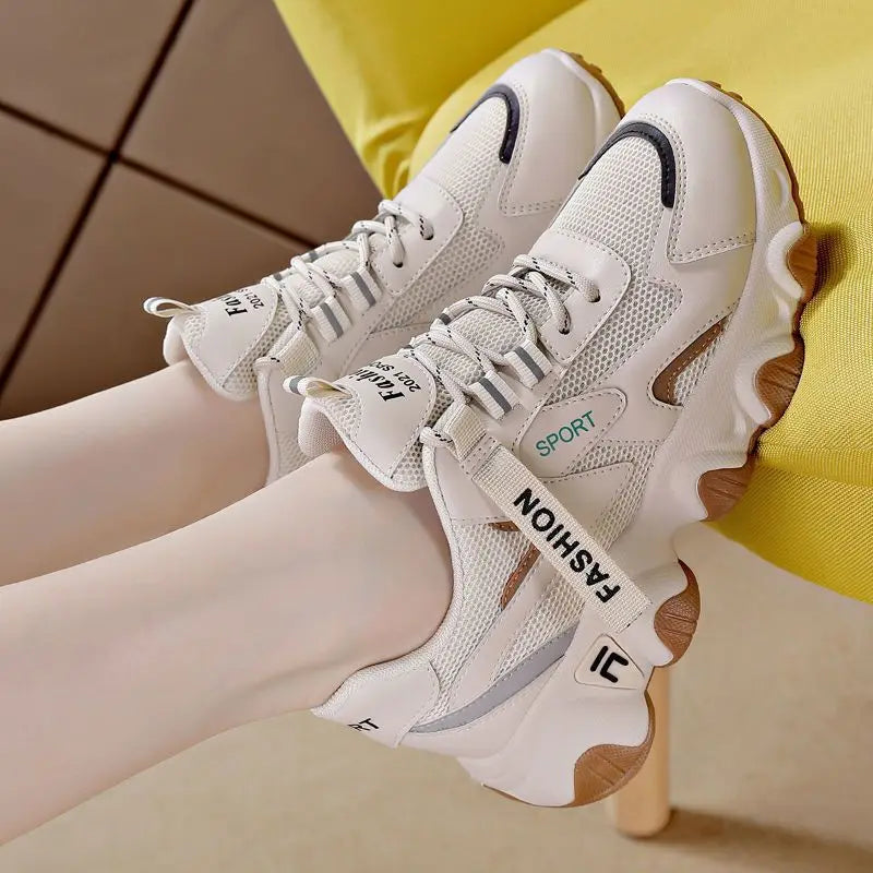 Zapatillas Mujer Sneakers Trendy Mesh Platform Sneakers Leather Shoes Breathable Socofy Casual Sports Shoes Women Flats