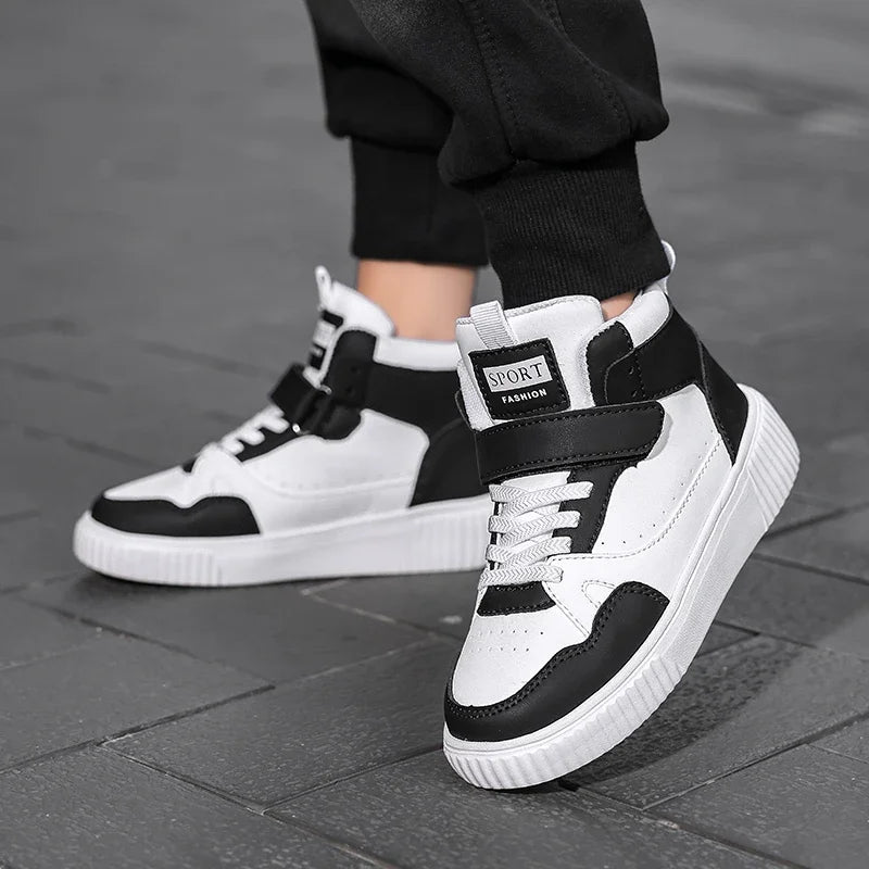 New High Top Childrens Boy Sneakers Outdoor Running Basketball Kids Sports Shoes Non-slip Luxury Pu Leather Boys Sports Shoes