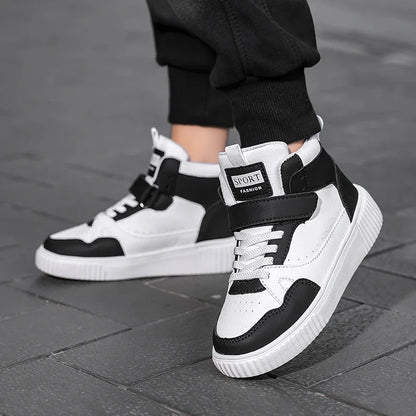 New High Top Childrens Boy Sneakers Outdoor Running Basketball Kids Sports Shoes Non-slip Luxury Pu Leather Boys Sports Shoes
