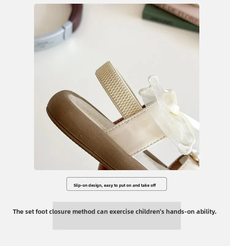 Summer Fashion Kids Platform Princess Shoes  Sandals Girls Rhinestone Straps Beach Shoes Soft Sole Ribbon Bow Versatile Sandals