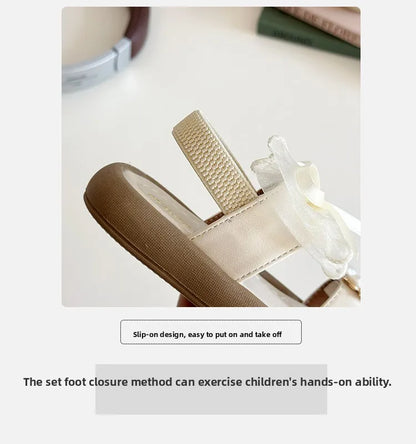 Summer Fashion Kids Platform Princess Shoes  Sandals Girls Rhinestone Straps Beach Shoes Soft Sole Ribbon Bow Versatile Sandals