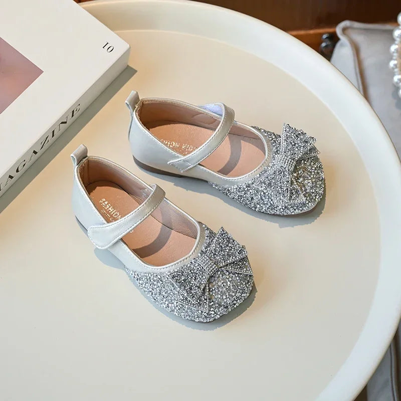 Children Princess Shoes Luxury Rhinestone Girls Bowknot Leather Shoes Spring Autumn Versatile Kids Fashion Causal Ballet Shoes