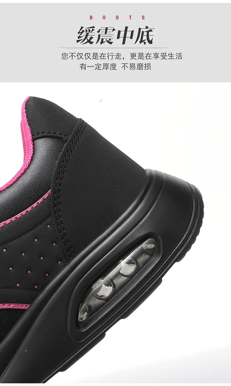New Women's Fashionable Sneakers Leather Women's Casual Shoes Lace Up Flat Shoes Ladies Lightweight Fitness Walking Shoes