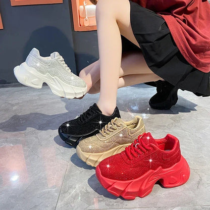 Shoes for Women New Shiny Rhinestone Women's Sneakers Shoes Autumn Korean Fashion Thick Sole Sports Shoes Zapatos De Mujer