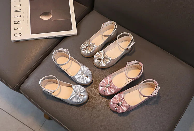 Girls Summer Versatile Rhinestone Fine Glitter Shoes Children Korean Version Bow Princess Sandals Girl Fashion Show Casual Shoes