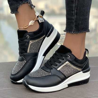 New Women's Sneakers Luxury Rhinestone Casual Shoes for Women Comfortable Platform Wedge Shoes Fashion Breathable Running Shoes