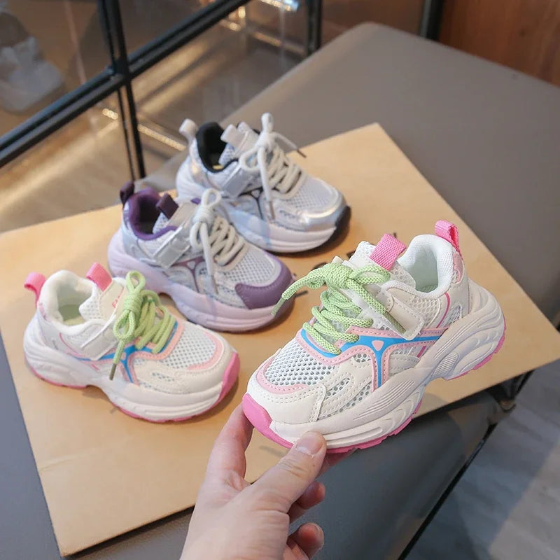 Kids Sneakers Mesh Breathable Girls Running Shoes Non-slip Thick Soft Sole New Children Sports Shoes Mesh Breathable Trendy