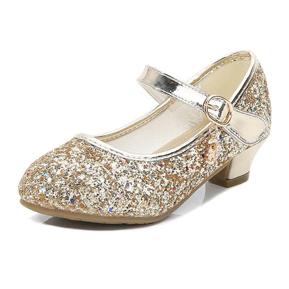 Girls Purple High Heels For Kids Princess RED Leather Shoe Footwear Children's Dress Party Wedding Shoes Round Toe 1-3CM