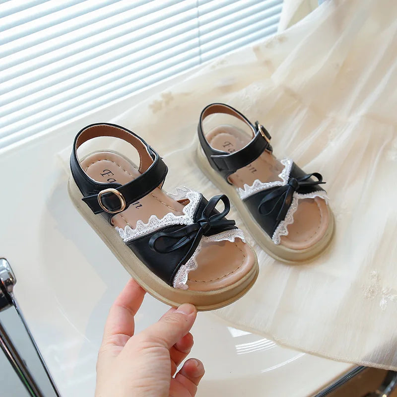 Girls Sandals Sweet Bow Toddler Kids Princess Beach Shoes Soft Sole Summer New Children Casual Shoes Breathable Non-slip