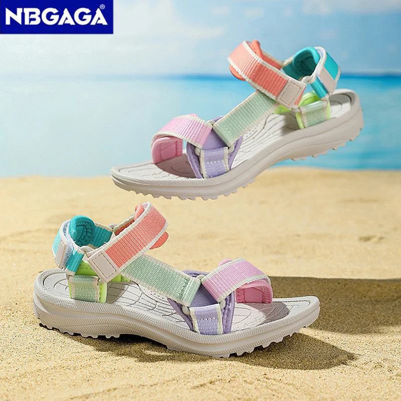 Summer Children Girls' Breathable Sport Sandals Non-Slip Soft Sole Outdoor Beach Shoes Kids Casual Waking Sandals Size 30-38